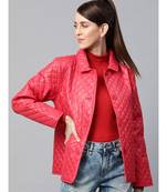 Red Collared Quilted Puffer Jacket