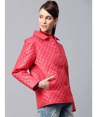 Red Collared Quilted Puffer Jacket 2