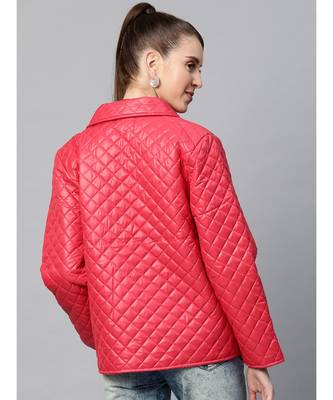 Red Collared Quilted Puffer Jacket 3