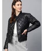 Black Front Snap Button Quilted Puffer Jacket