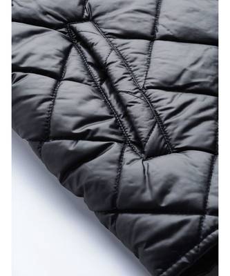 Black Front Snap Button Quilted Puffer Jacket 5