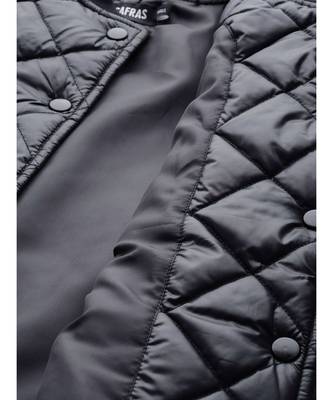 Black Front Snap Button Quilted Puffer Jacket 6