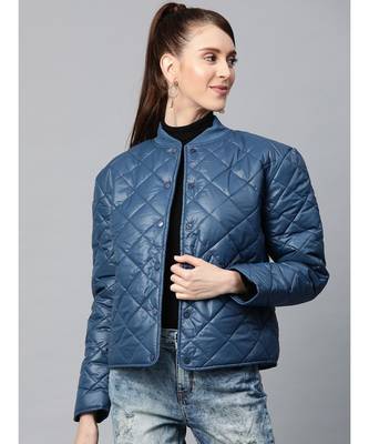 Teal Front Snap Button Quilted Puffer Jacket 1
