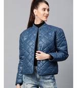 Teal Front Snap Button Quilted Puffer Jacket