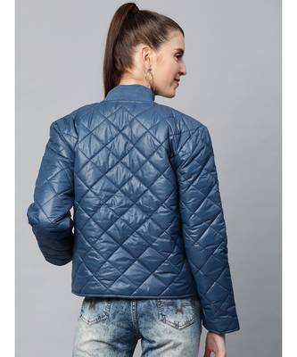 Teal Front Snap Button Quilted Puffer Jacket 3