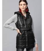 Black Belted Longline Hooded Quilted Jacket