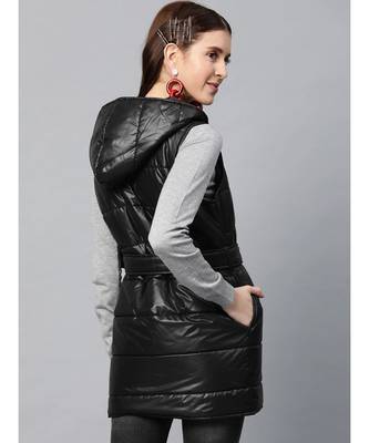 Black Belted Longline Hooded Quilted Jacket 3