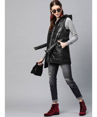 Black Belted Longline Hooded Quilted Jacket 4