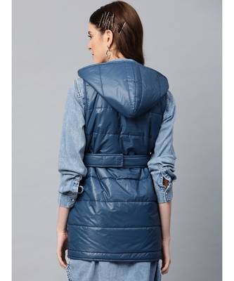 Teal Belted Longline Hooded Quilted Jacket 3