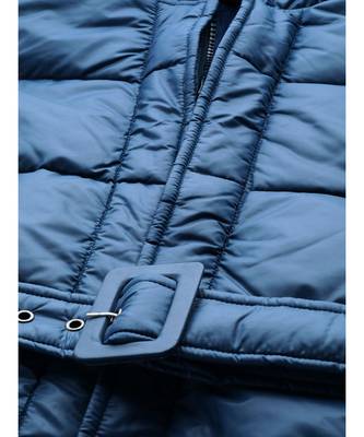 Teal Belted Longline Hooded Quilted Jacket 5