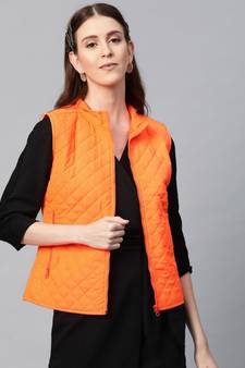 Neon Orange Sleeveless Quilted Puffer Jacket