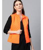 Orange Taffeta Plain Quilted Sleeveless Jacket