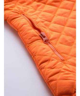 Orange Taffeta Plain Quilted Sleeveless Jacket 6