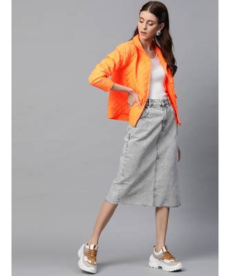 Neon Orange Flap Pockets Quilted Puffer Jacket 4