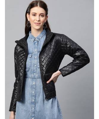 Black Flap Pockets Quilted Puffer Jacket 1