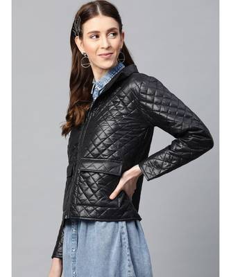 Black Flap Pockets Quilted Puffer Jacket 2