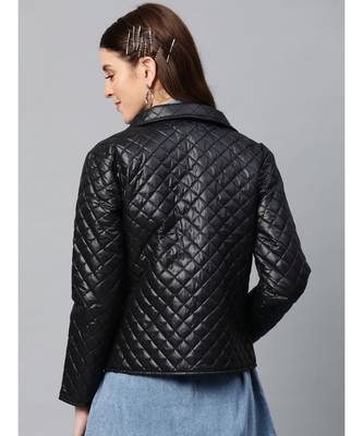 Black Flap Pockets Quilted Puffer Jacket 3