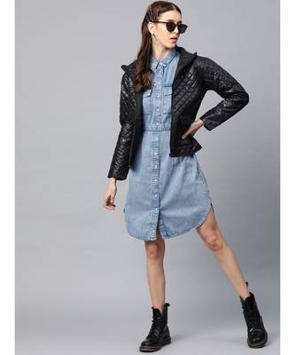 Black Flap Pockets Quilted Puffer Jacket 4