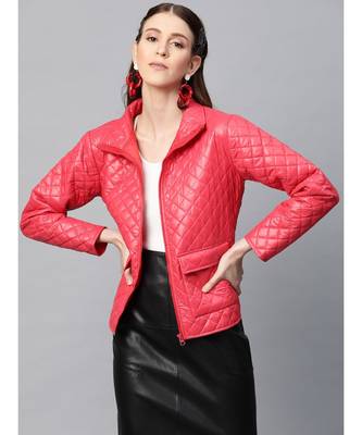 Red Flap Pockets Quilted Puffer Jacket 1