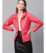 Red Flap Pockets Quilted Puffer Jacket