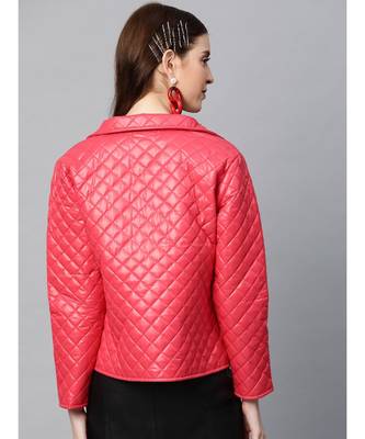 Red Flap Pockets Quilted Puffer Jacket 3