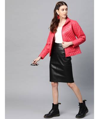 Red Flap Pockets Quilted Puffer Jacket 4