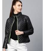 Black Contrast Zipper On Sleeves Quilted Jacket