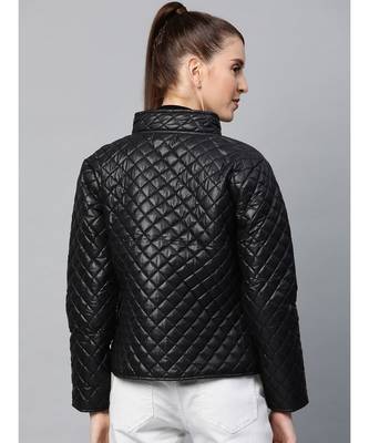 Black Contrast Zipper On Sleeves Quilted Jacket 3