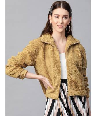 Mustard Drawstring Faux Fur Jacket 1