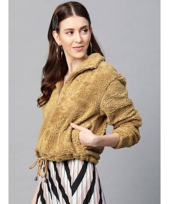 Mustard Drawstring Faux Fur Jacket 2