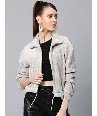 Grey Drawstring Faux Fur Jacket 1