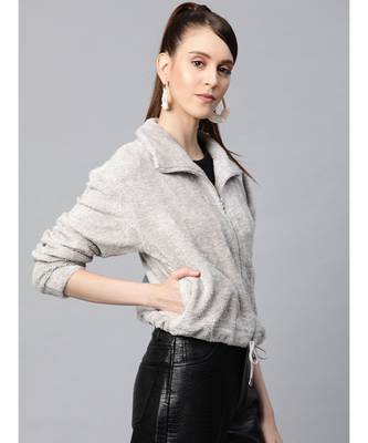 Grey Drawstring Faux Fur Jacket 2