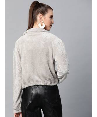 Grey Drawstring Faux Fur Jacket 3