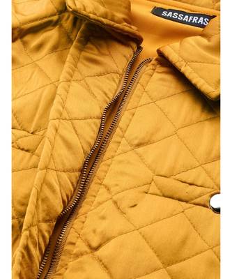 Mustard Sleeveless Belted Satin Quilted Jacket 5