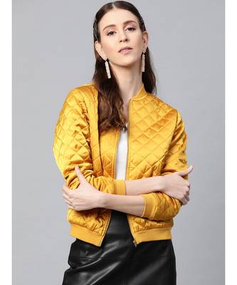Mustard Satin Quilted Bomber Jacket 1