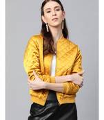 Mustard Satin Quilted Bomber Jacket
