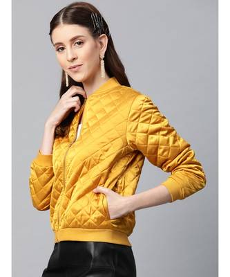 Mustard Satin Quilted Bomber Jacket 2