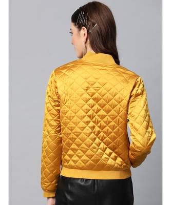 Mustard Satin Quilted Bomber Jacket 3