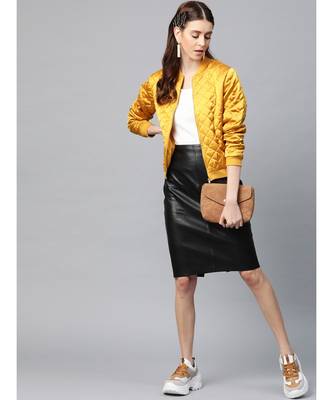Mustard Satin Quilted Bomber Jacket 4