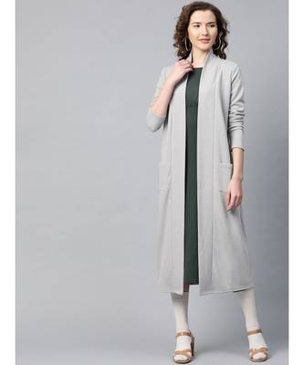 Grey Rib Front Open Longline Shrug 1