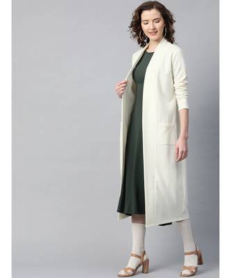 Off White Rib Front Open Longline Shrug 2
