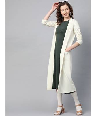Off White Rib Front Open Longline Shrug 4