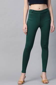 Green Mock Fly Jeggings