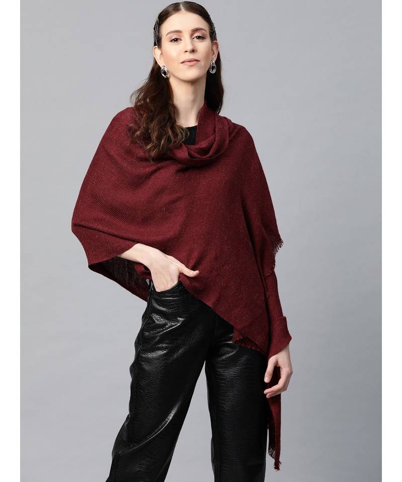 Maroon Angora Plain Stole