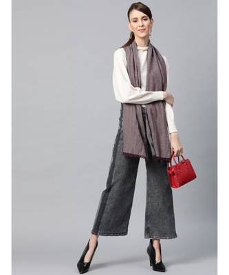 Grey & Maroon Poly Wool Stole 2