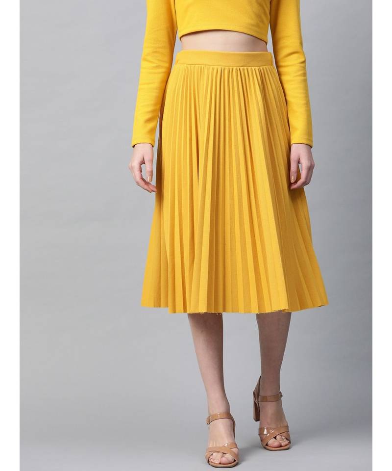 Mustard Rib Pleated Skirt