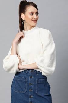 White Balloon Sleeve Faux Fur Sweatshirt