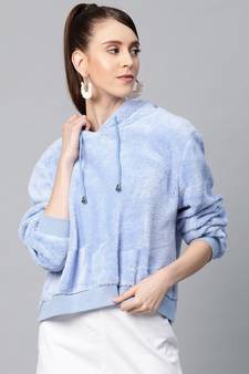 Blue Hooded Faux Fur Sweatshirt