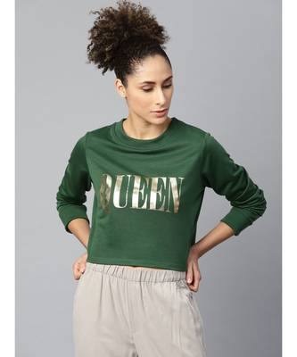 Green Queen-Print Crop Sweatshirt 1