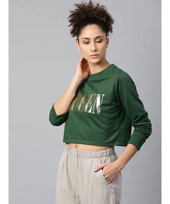 Green Queen-Print Crop Sweatshirt 2